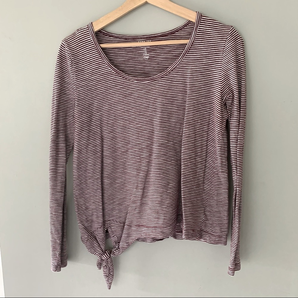 Maroon and White Stripped Top with Tie-Knot